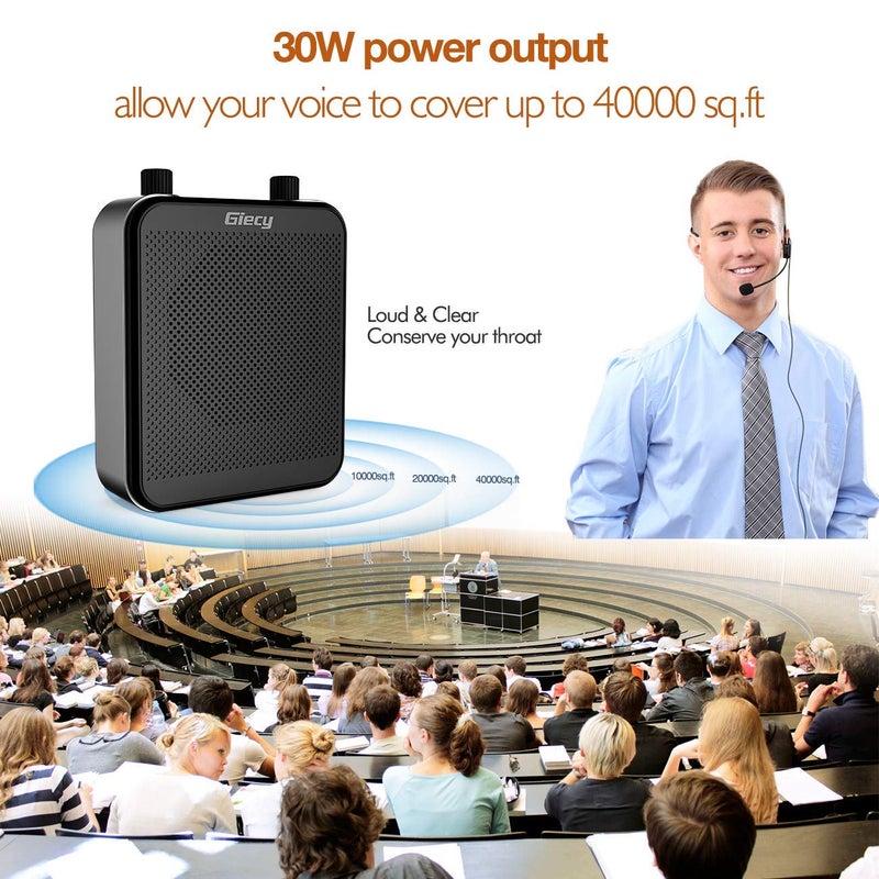 Giecy Portable Voice Amplifier, Giecy 30W 2800mAh Bluetooth Rechargeable Personal Voice Amplifier with Microphone Headset, PA System Speaker for Multiple Locations Classroom, Meetings and Outdoors - Image 2